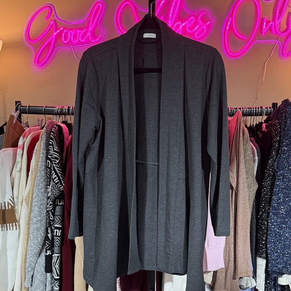 J. Jill Lightweight Dark Charcoal Open-Front Cardigan